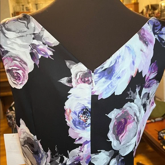 Alex Evenings Black and Purple Floral Midi Dress - Picture 7 of 7